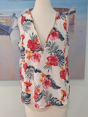 Wishful Park Tropical Lightweight Tank With Zipper Accent